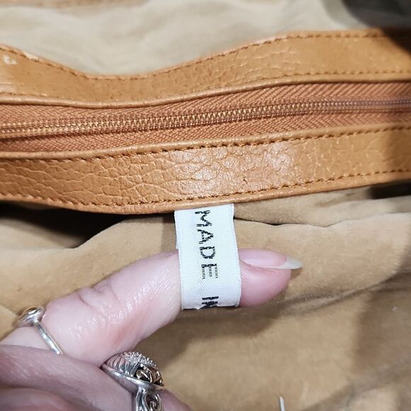 Vintage RARE Brio Taupe/Olive Knit Camel Leather Drawstring Bucket Satchel - Picture 9 of 16